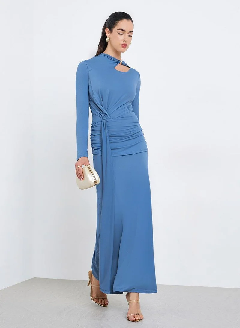 Styli  Women Blue Asymmetric Neck Bodycon Maxi Dress for Women | Best Price UAE